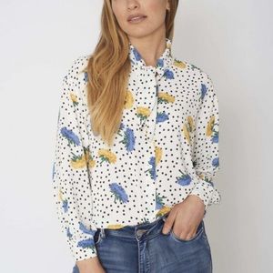 Anthro dRA Los Angelos White Polka Dot Floral Shirt